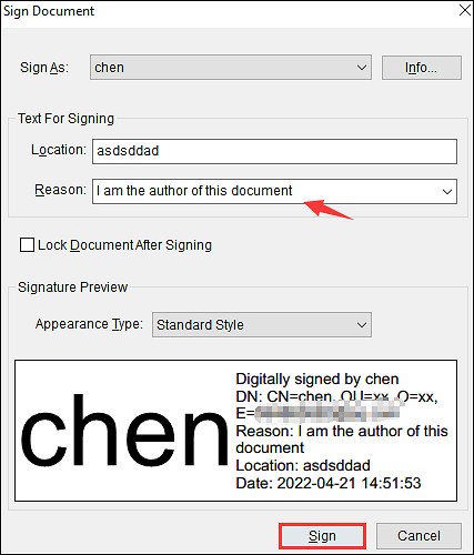 sign document